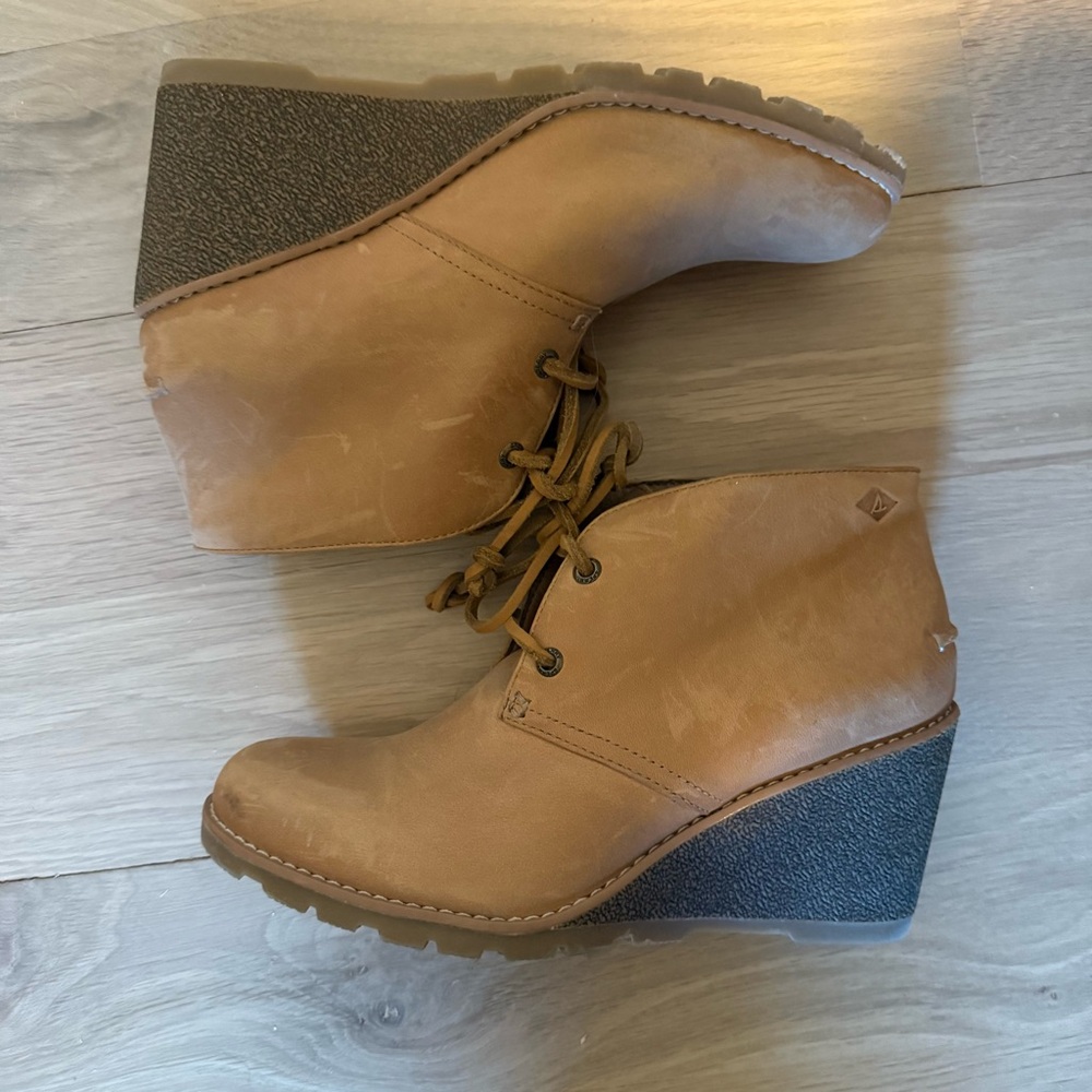 Tan Leather Wedge Ankle Boots